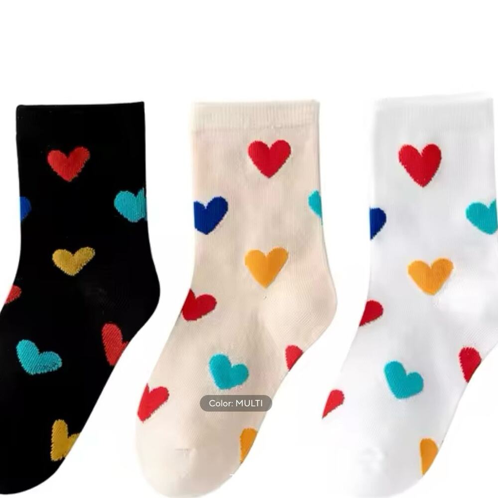 New lot of 3 girls heart socks  4-6